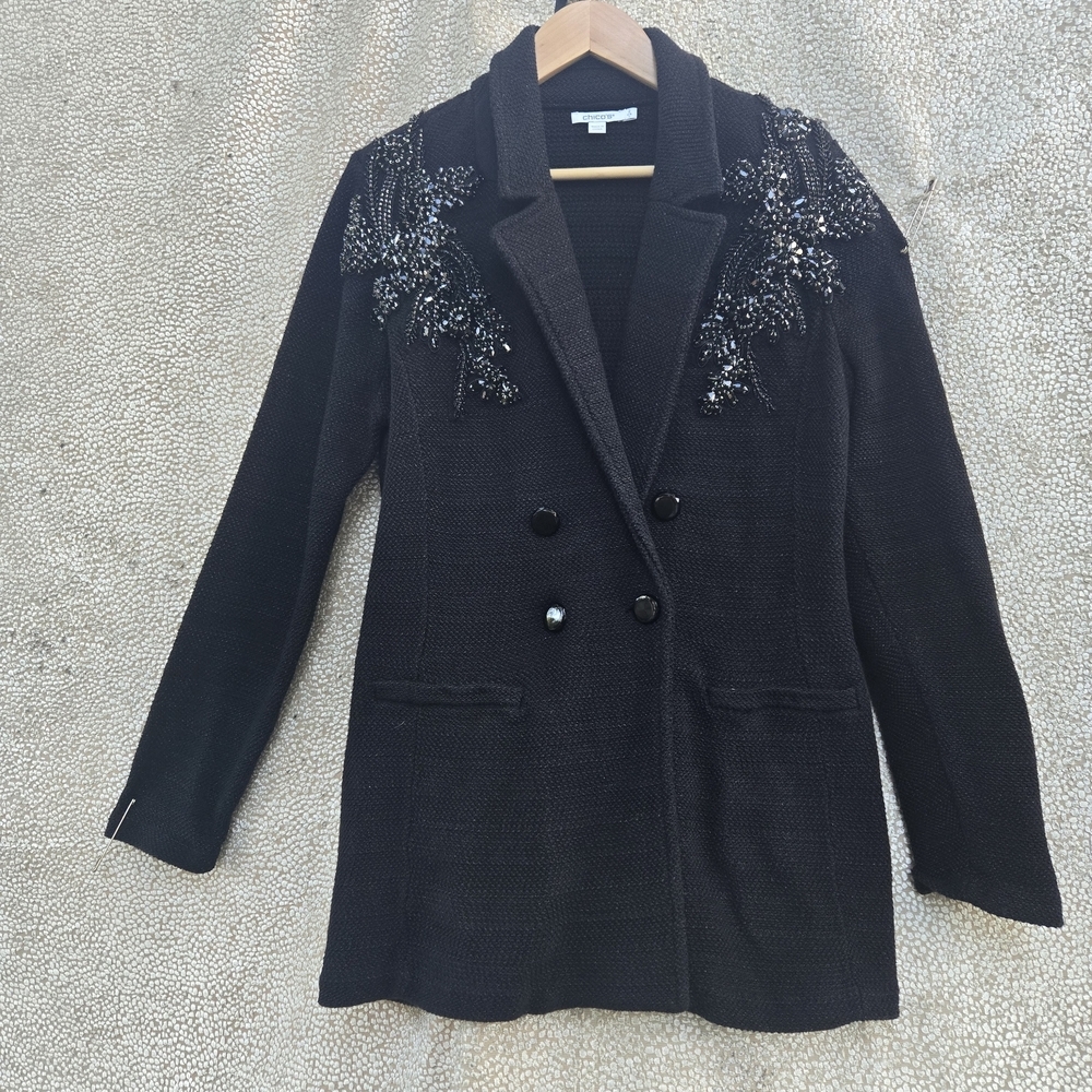 Chico's Elegant Black Embroidered Blazer - Picture 3 of 12